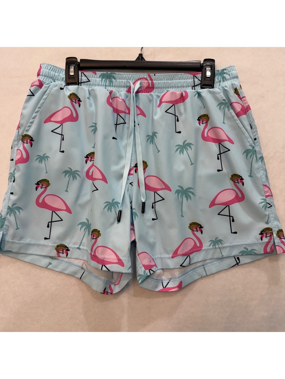Savage Tacticians Men's Swim Trunks Sz Large Blue Tactical Flamingo Shorts Lined